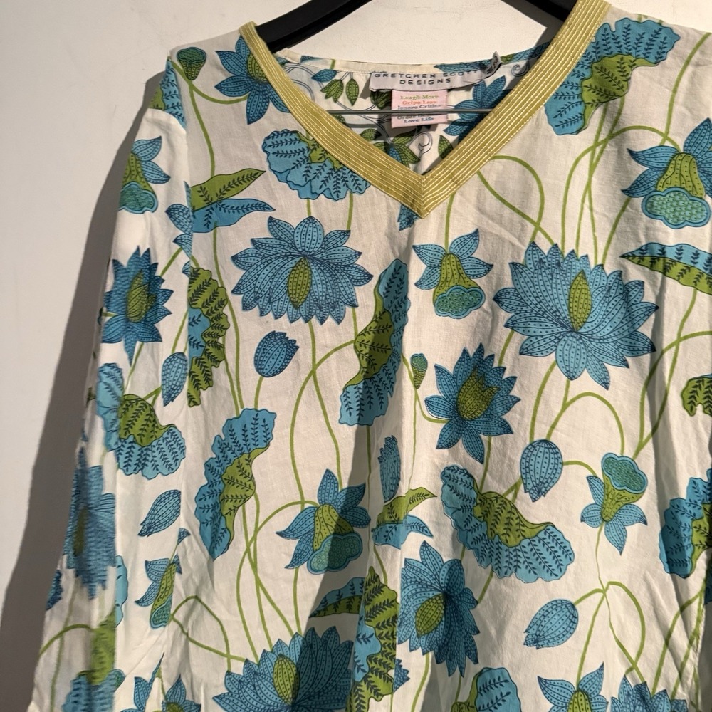 Gretchen Scott Medium Top Floral Boho Cottagecore Preppy Coastal Cotton - Picture 2 of 6